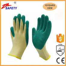 10 Gauge Yellow Cotton Knitted Liner Green Crinkle Latex Coated Glove